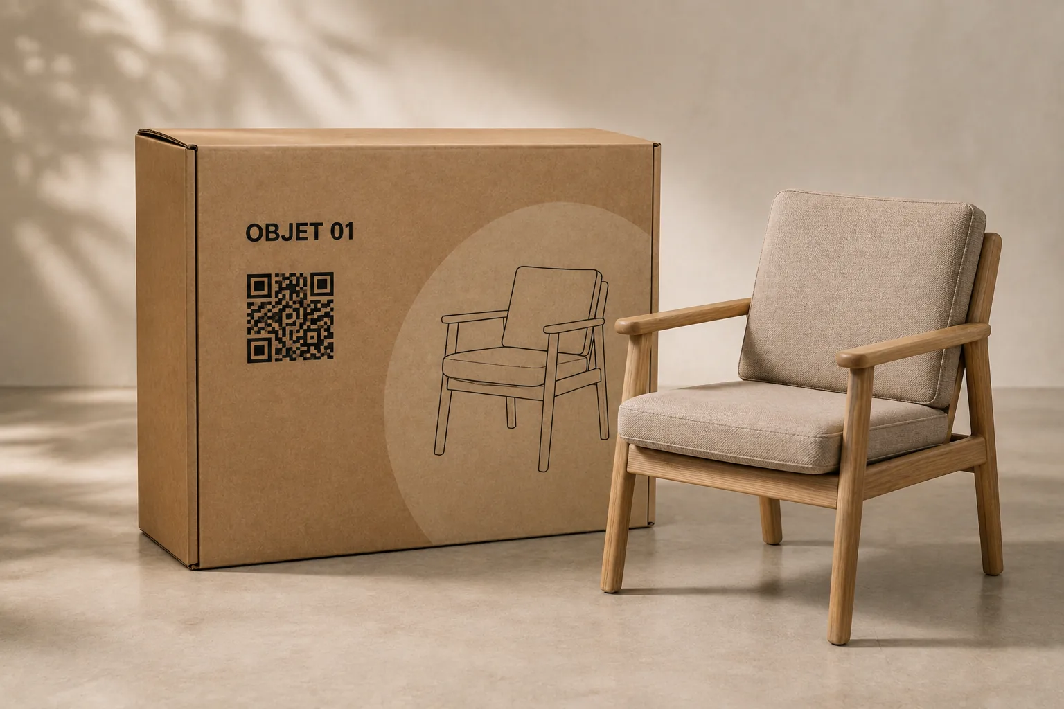 Emballage en carton avec QR code à côté du produit