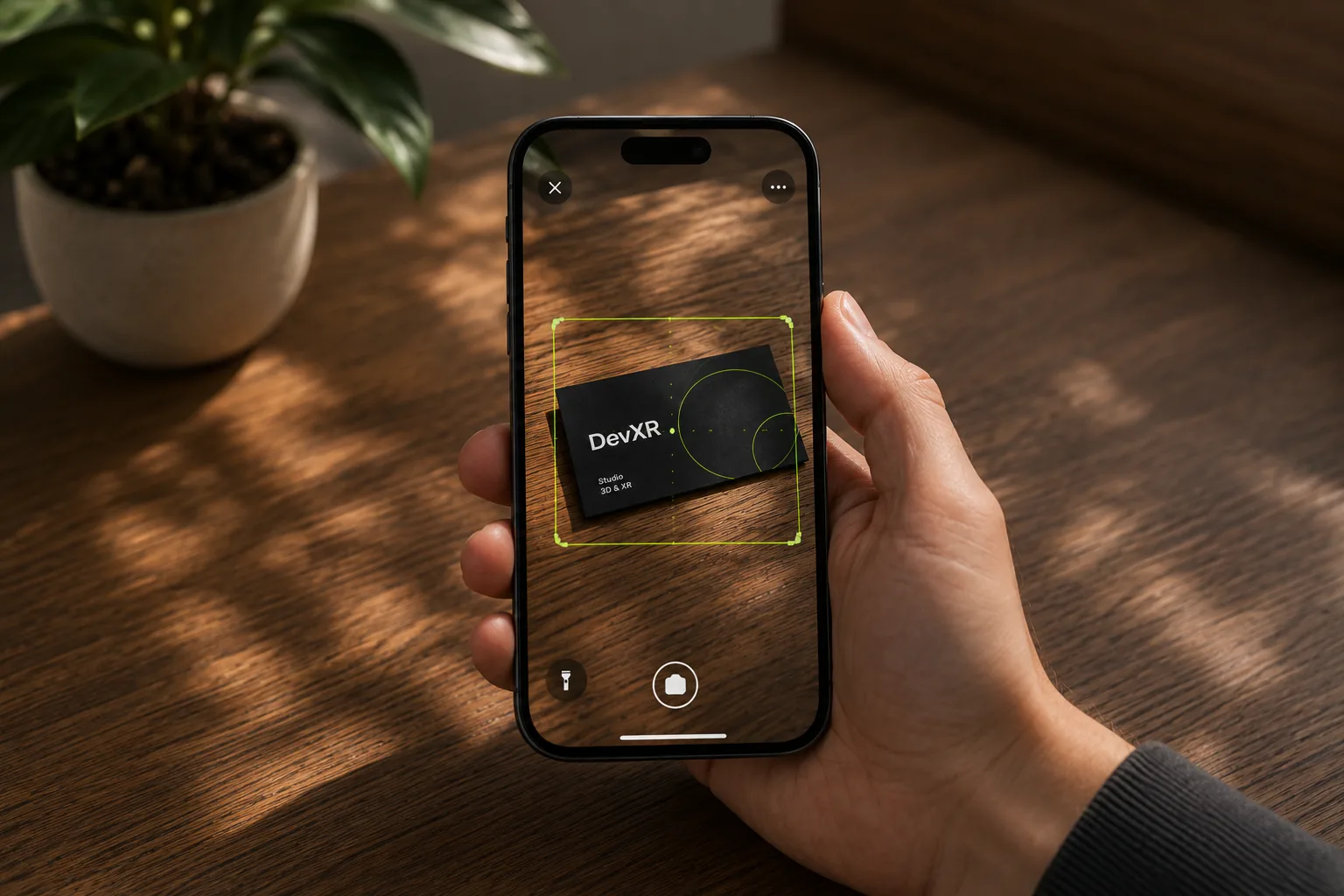 Téléphone reconnaissant la carte DevXR avec sa caméra